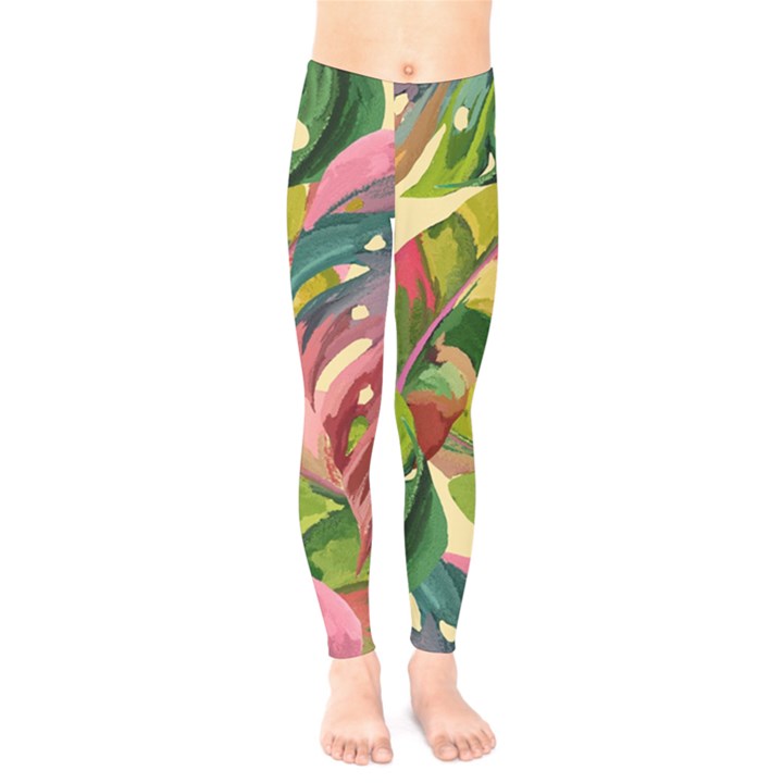 Monstera Colorful Leaves Foliage Kids  Classic Winter Leggings