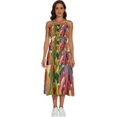 Monstera Colorful Leaves Foliage Sleeveless Shoulder Straps Boho Dress