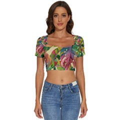 Monstera Colorful Leaves Foliage Short Sleeve Square Neckline Crop Top 