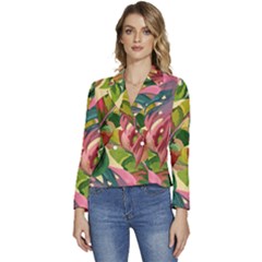 Monstera Colorful Leaves Foliage Women s Long Sleeve Revers Collar Cropped Jacket by Maspions