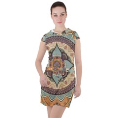 Mandala Floral Decorative Flower Drawstring Hooded Dress