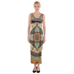 Mandala Floral Decorative Flower Fitted Maxi Dress by Maspions