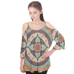 Mandala Floral Decorative Flower Flutter Sleeve T-shirt 