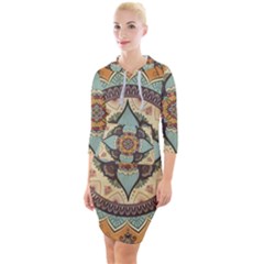 Mandala Floral Decorative Flower Quarter Sleeve Hood Bodycon Dress