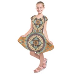 Mandala Floral Decorative Flower Kids  Short Sleeve Dress by Maspions