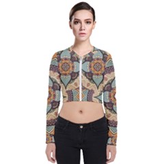 Mandala Floral Decorative Flower Long Sleeve Zip Up Bomber Jacket