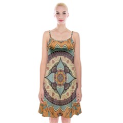 Mandala Floral Decorative Flower Spaghetti Strap Velvet Dress