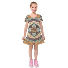 Mandala Floral Decorative Flower Kids  Short Sleeve Velvet Dress