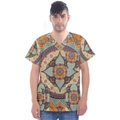 Mandala Floral Decorative Flower Men s V-neck Scrub Top