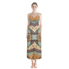 Mandala Floral Decorative Flower Button Up Chiffon Maxi Dress