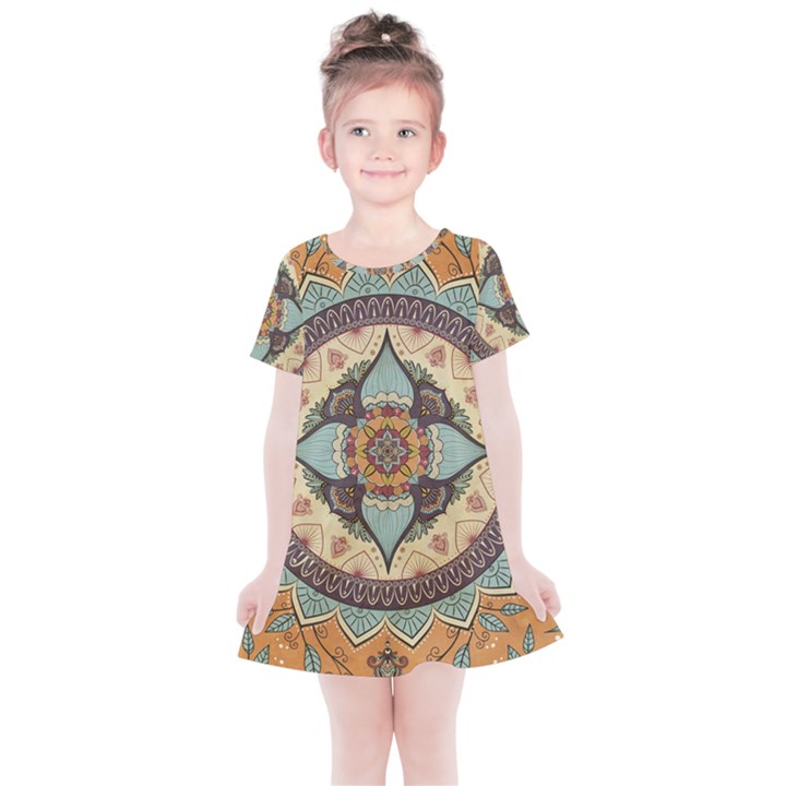 Mandala Floral Decorative Flower Kids  Simple Cotton Dress