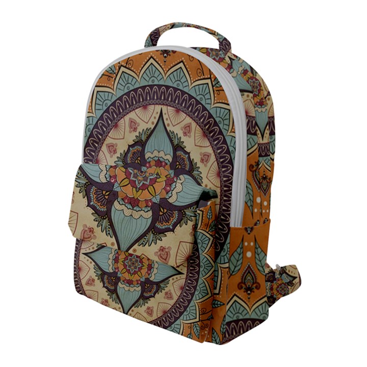 Mandala Floral Decorative Flower Flap Pocket Backpack (Large)