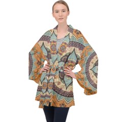 Mandala Floral Decorative Flower Long Sleeve Velvet Kimono 