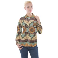 Mandala Floral Decorative Flower Women s Long Sleeve Pocket Shirt