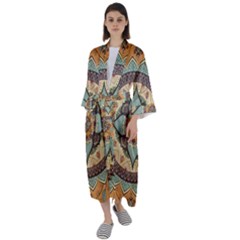 Mandala Floral Decorative Flower Maxi Satin Kimono