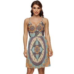 Mandala Floral Decorative Flower V-neck Pocket Summer Dress 