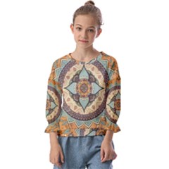 Mandala Floral Decorative Flower Kids  Cuff Sleeve Top