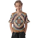 Mandala Floral Decorative Flower Kids  V-Neck Horn Sleeve Blouse View1