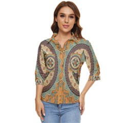 Mandala Floral Decorative Flower Women s Quarter Sleeve Pocket Shirt