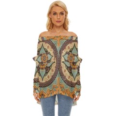 Mandala Floral Decorative Flower Off Shoulder Chiffon Pocket Shirt