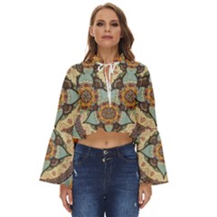 Mandala Floral Decorative Flower Boho Long Bell Sleeve Top by Maspions