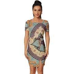 Mandala Floral Decorative Flower Fitted Knot Split End Bodycon Dress