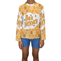 Bee Honey Honeycomb Hexagon Kids  Long Sleeve Swimwear