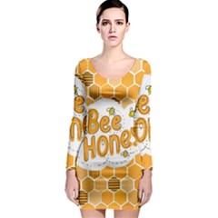 Bee Honey Honeycomb Hexagon Long Sleeve Bodycon Dress