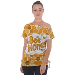 Bee Honey Honeycomb Hexagon Off Shoulder Tie-up T-shirt