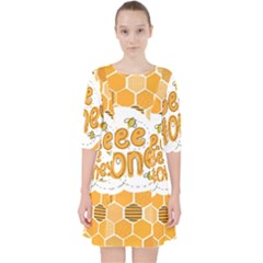 Bee Honey Honeycomb Hexagon Quarter Sleeve Pocket Dress