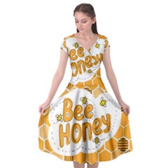 Bee Honey Honeycomb Hexagon Cap Sleeve Wrap Front Dress