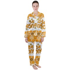 Bee Honey Honeycomb Hexagon Women s Long Sleeve Satin Pajamas Set	