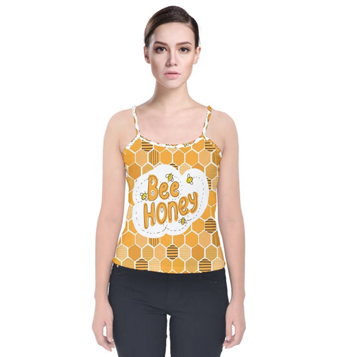 Bee Honey Honeycomb Hexagon Velvet Spaghetti Strap Top