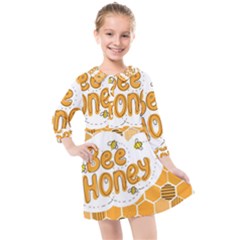 Bee Honey Honeycomb Hexagon Kids  Quarter Sleeve Shirt Dress