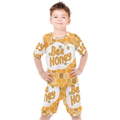 Bee Honey Honeycomb Hexagon Kids  T-shirt And Shorts Set