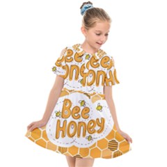 Bee Honey Honeycomb Hexagon Kids  Short Sleeve Shirt Dress