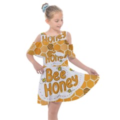 Bee Honey Honeycomb Hexagon Kids  Shoulder Cutout Chiffon Dress