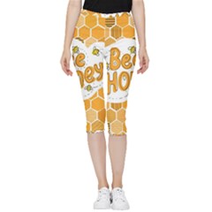 Bee Honey Honeycomb Hexagon Inside Out Lightweight Velour Capri Leggings  by Maspions