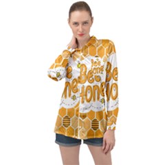 Bee Honey Honeycomb Hexagon Long Sleeve Satin Shirt