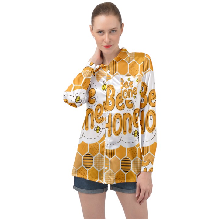 Bee Honey Honeycomb Hexagon Long Sleeve Satin Shirt