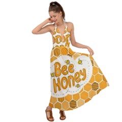 Bee Honey Honeycomb Hexagon Backless Maxi Beach Dress