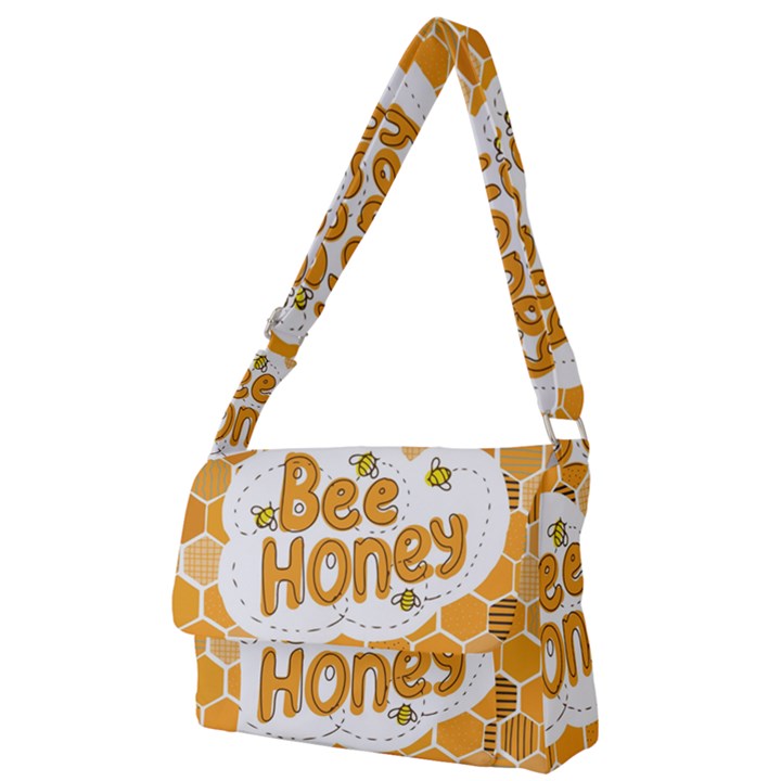 Bee Honey Honeycomb Hexagon Full Print Messenger Bag (L)