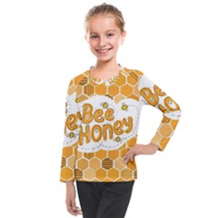 Bee Honey Honeycomb Hexagon Kids  Long Mesh T-shirt