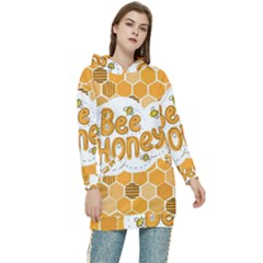 Bee Honey Honeycomb Hexagon Women s Long Oversized Pullover Hoodie by Maspions