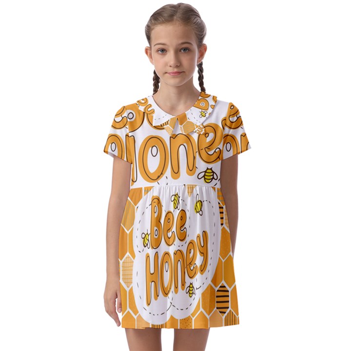 Bee Honey Honeycomb Hexagon Kids  Asymmetric Collar Dress