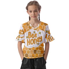 Bee Honey Honeycomb Hexagon Kids  V-neck Horn Sleeve Blouse