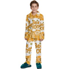 Bee Honey Honeycomb Hexagon Kids  Long Sleeve Velvet Pajamas Set by Maspions