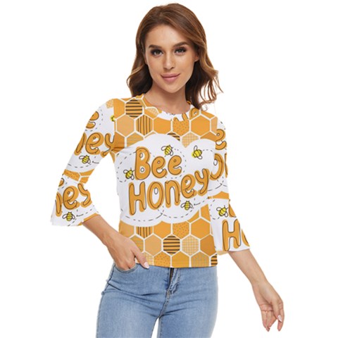 Bee Honey Honeycomb Hexagon Bell Sleeve Top by Maspions