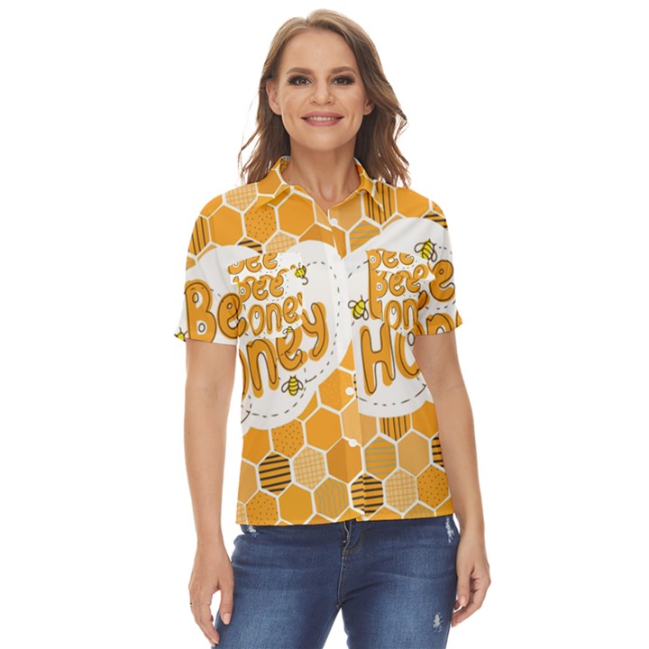 Bee Honey Honeycomb Hexagon Women s Short Sleeve Double Pocket Shirt