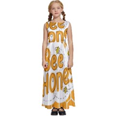 Bee Honey Honeycomb Hexagon Kids  Satin Sleeveless Maxi Dress